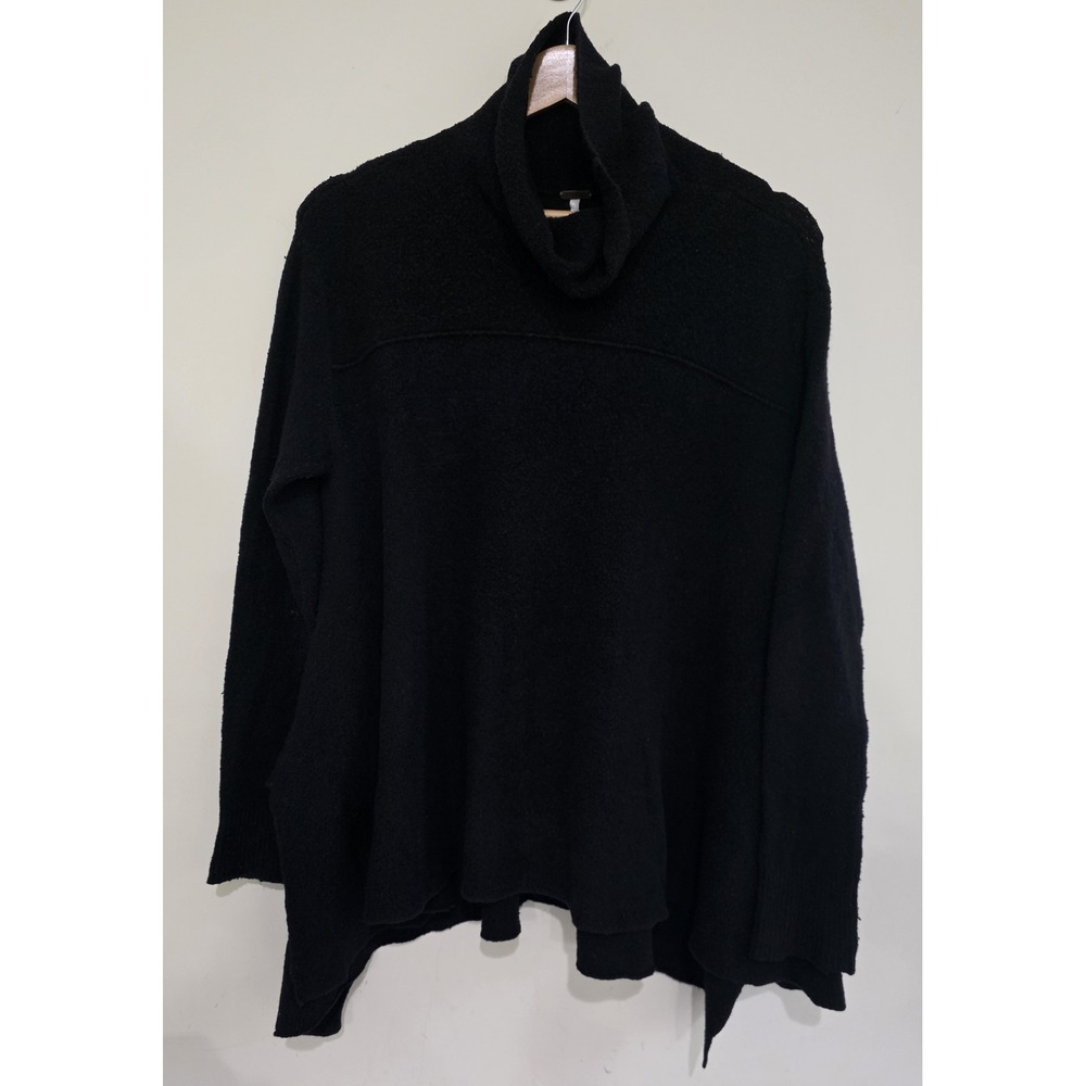 Free People Wool Blend Black Boucle Cowl Neck Asymmetrical Sweater Sz M OB422830
